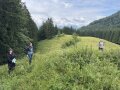 Personen auf einem von Gras bewachsenem Hang