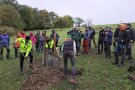 Personen schaufeln Erde und pflanzen einen Baum.